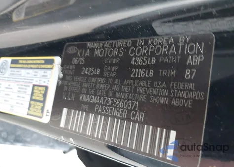 2015 Kia Optima Lx from USA, damaged, VIN KNAGM4A73F5660371